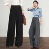 2026 Spring Women's Grey Wide-Leg High-Waisted Drapey Suit Pants, Floor-Length