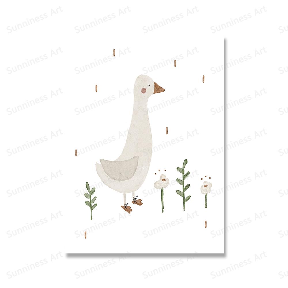 Lustige Tiere Kaninchen Gans Bär Katze Mädchen Blume Ballon Alphabet Poster Drucke Wand Kunst Leinwand Bilder für Baby Kinder Zimmer Dekor