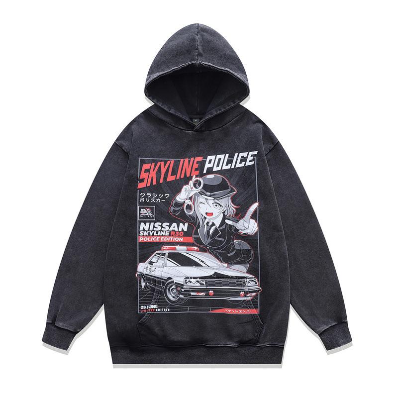 Japanese Animation Printed Hoodie Retro Washed Old Loose Heavy Hooded Sweater Jacket Men And Women
