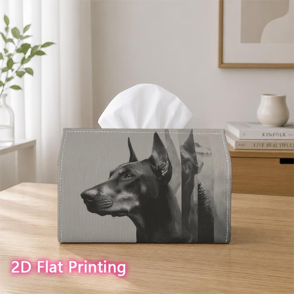 1pc 2d Flat-printed 17.78x10.92x12.95cm Tissue Box Monochrome German Shepherd Dog Profile Silhouette Suitable for Home, Office, Vehicle and Party Sett