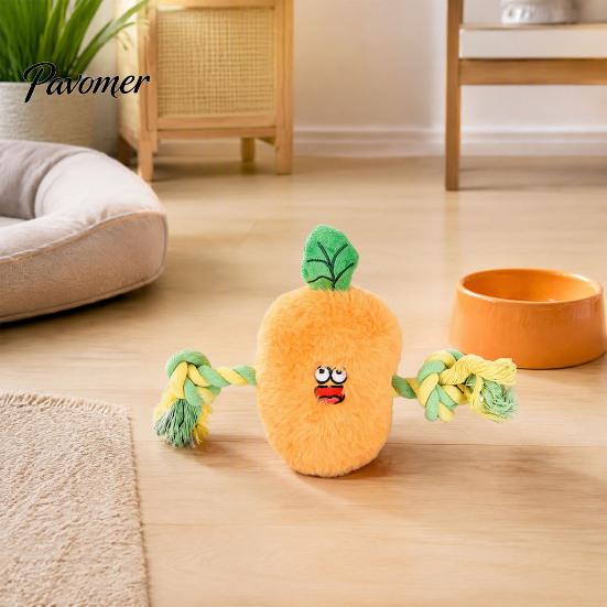 Aggressive Chewer Toy Stuffed Vegetable Dog Toy, Interactive Squeaky Chew Plush Carrot Eggplant Green Pepper with Rope Arm for Tug-of-war, Small