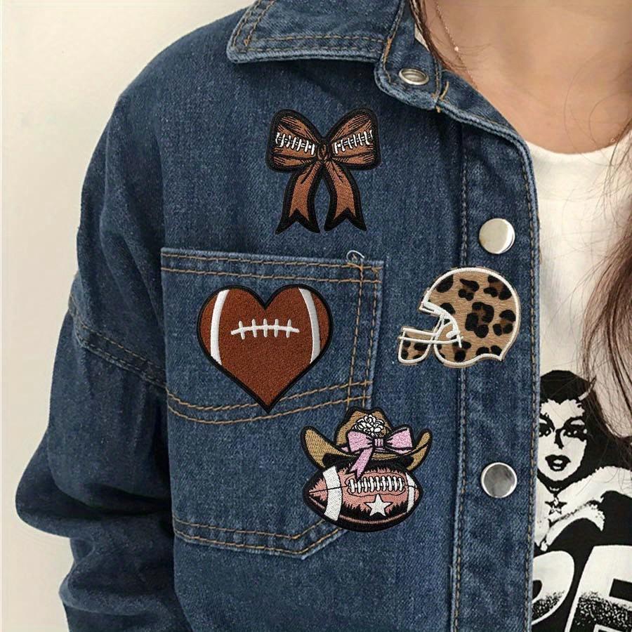 4pcs Iron On Patches Football & Heart Helmet Embroidered Patches - Perfect for Sports Fans, Ideal for Clothing, Jeans, Backpacks & Hats Bag