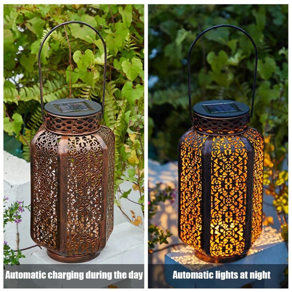 Iron Art Solar Hanging Lantern with Handle Garden Decorative Light Led Solar Light  Courtyard