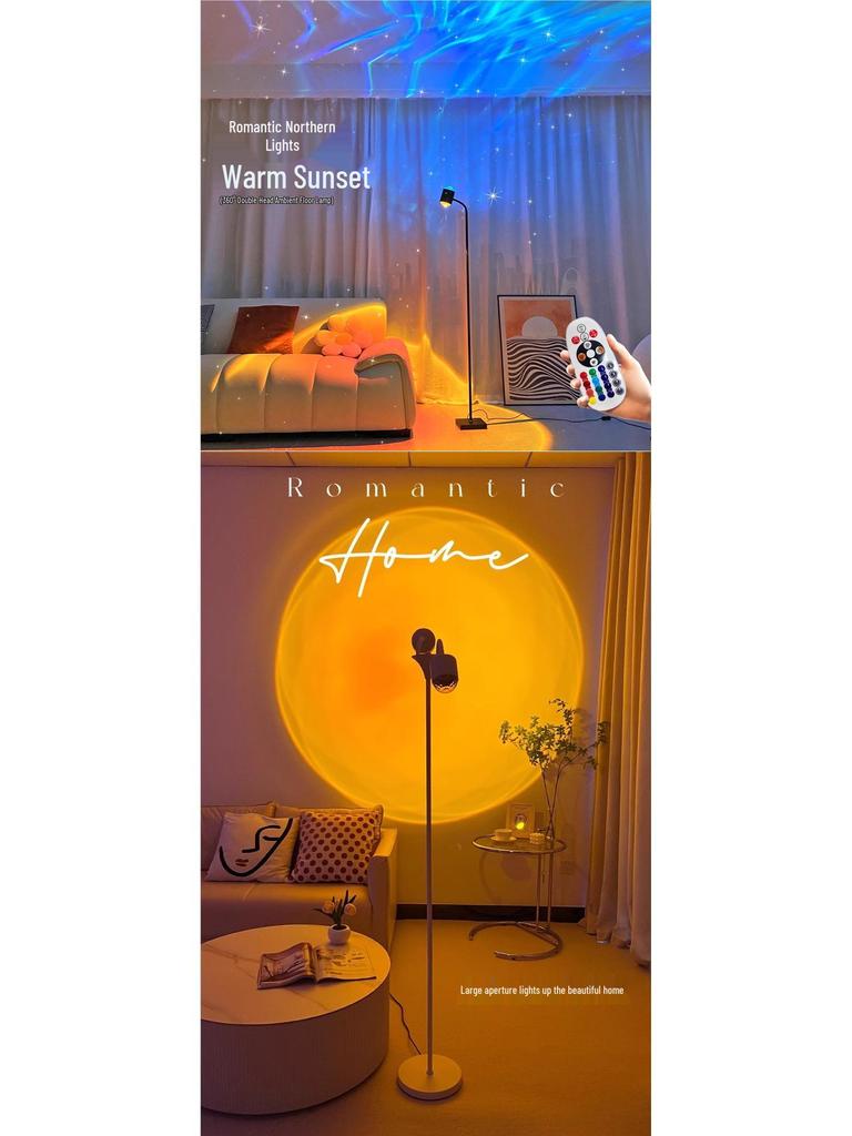 Ripple Atmosphere Light: Sunset Projection Dual-Head Floor Lamp for Living Room 