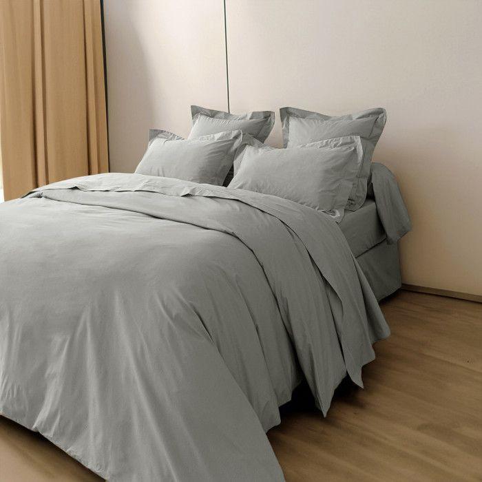 Housse de couette percale de coton peigné "Julian" toutes dimensions Coton Pur - Julian Perle - Housse de couette 260 x 240 cm
