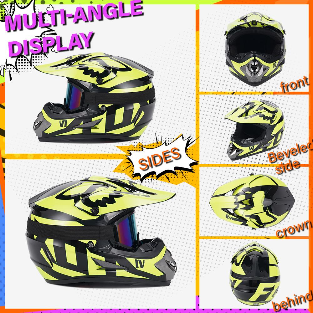Motocross Helmet DOT Certified - Adult Off-Road Motorcycle Helmet with Goggles & Gloves Set, Full Face Protective Gear for MX AT