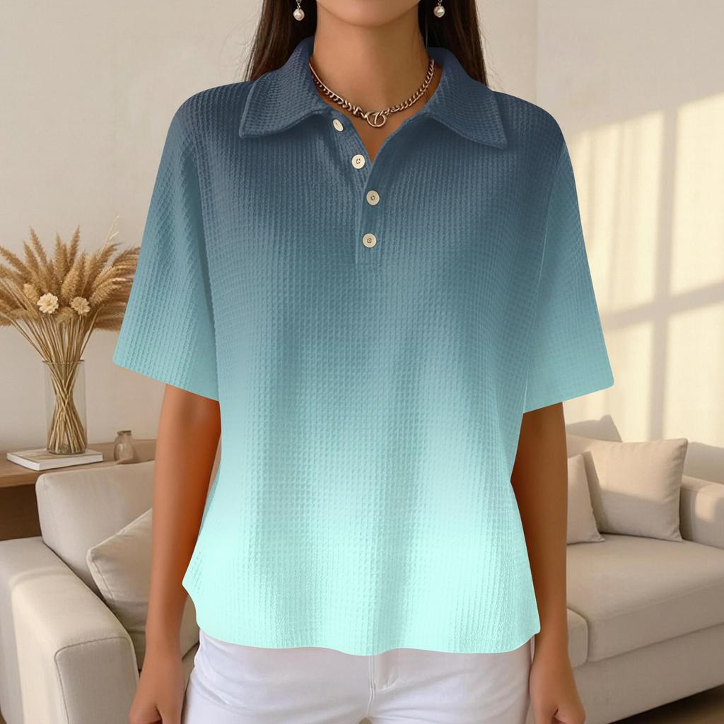Women's Fashion Casual Lapel Short Sleeve Color Shirt Women's Up Tops