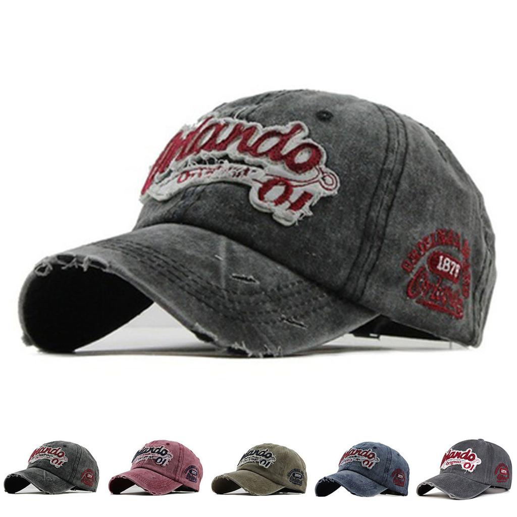 Spring and Autumn/Summer Broken Hole Baseball Hat Retro Men's and Women's Hat Alphabet Embroidered Duck Tongue Hat