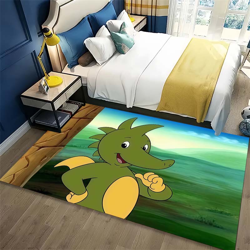 Cute Green Dragon Cartoon Character Area Rug, Non Slip Floor Mat for Kids Room Bedroom Nursery Playroom Childrens Decor