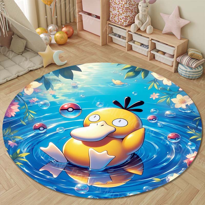 

Multiple Styles Pokemon Psyduck Round Rugs for Living Room Bedroom Floor Mats Kids Room Sofa Chair Mat Carpet Home Decor 60cm