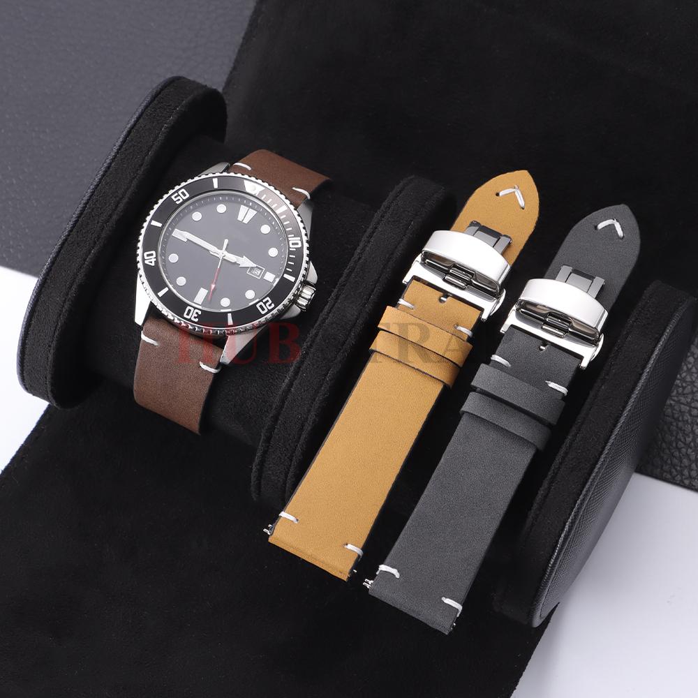 18mm 20mm 22mm Stitching Cowhide PU Strap for Seiko for Omega Vintage Calfskin Watchband Butterfly Buckle for Men Wrist Bracelet