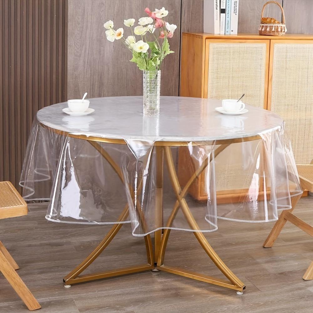 

Circular Transparent Tablecloth. Lock-edge, waterproof, stain-resistant & washable room decor. чистый