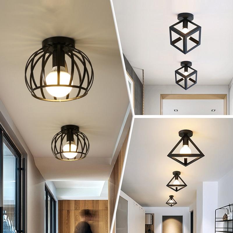 

Потолочный светильник полузаподлицо с креплением в стиле ретро, ​​промышленные потолочные светильники с металлической клеткой для крыльца, прихожей, кухни, ванной комнаты, освещения