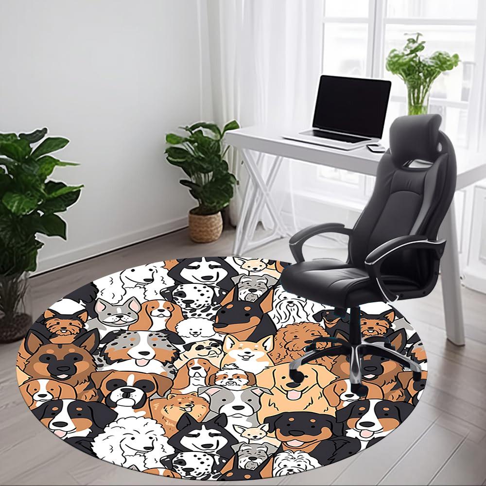 1pc Dogs Pets Office Round Area Rug, Indoor Mat Suitable For Office, Under Office Chairs Bedroom Living Room Home Decor, Room Deco