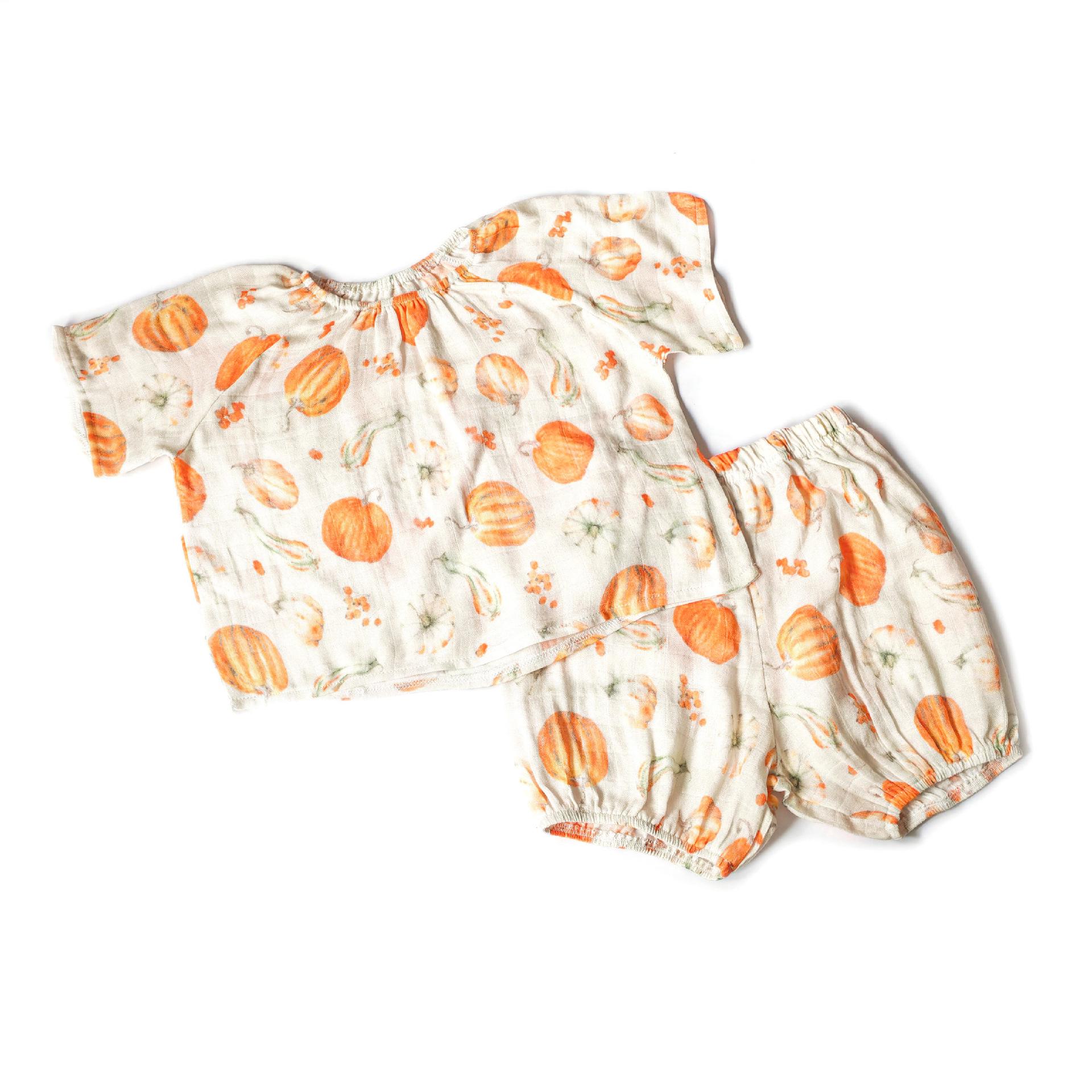 

Дышащий летний пижамный комплект для девочек из бамбукового волокна - С коротким рукавом, повседневная марлевая одежда для детей 100 cm