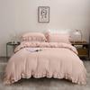 HOLOEE Bedding Set with Washed Cotton Duvet Fitted 6 Colors Cover, Pillowcases, Sheet, Western-Style, Quick-Drying, Ruffled, Cute, Stylish, (Double,