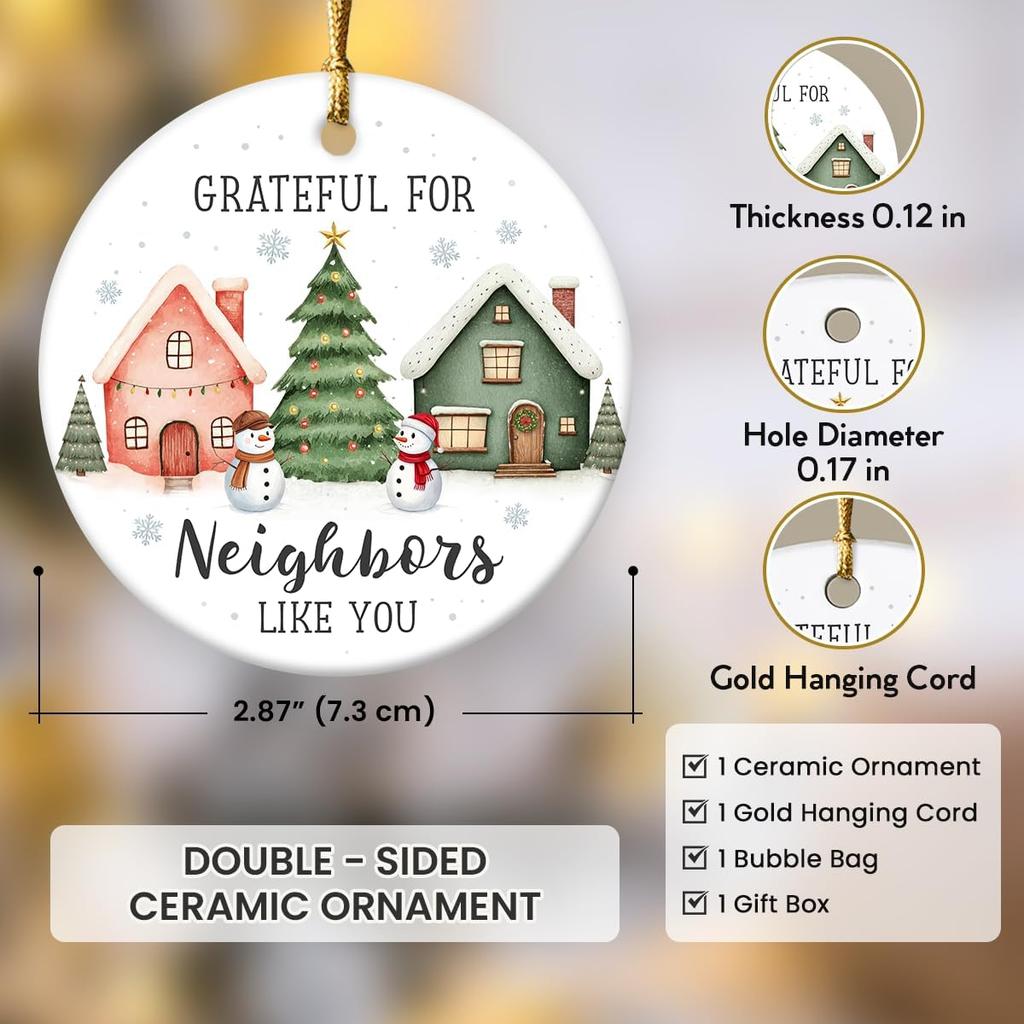 Neighbor Ornament 2025, Ceramic Thank You Gifts for Good Neighbors, Birthday for Women, Men