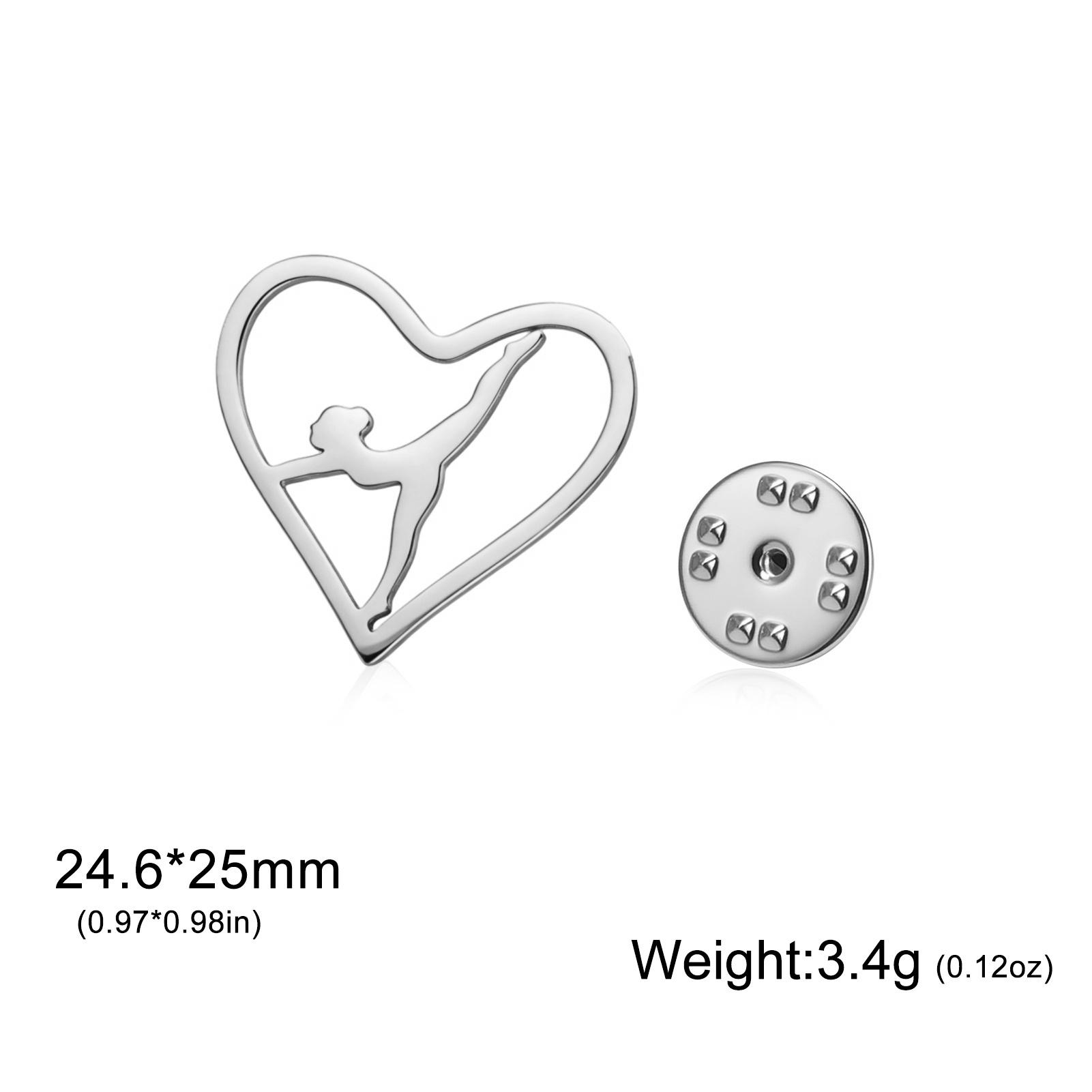 Stainless Steel Gymnastics Brooch Pin Heart Shaped Gymnast Pin for Girls Sport Gymnast Jewelry Gift for Gymnast Team&Coach