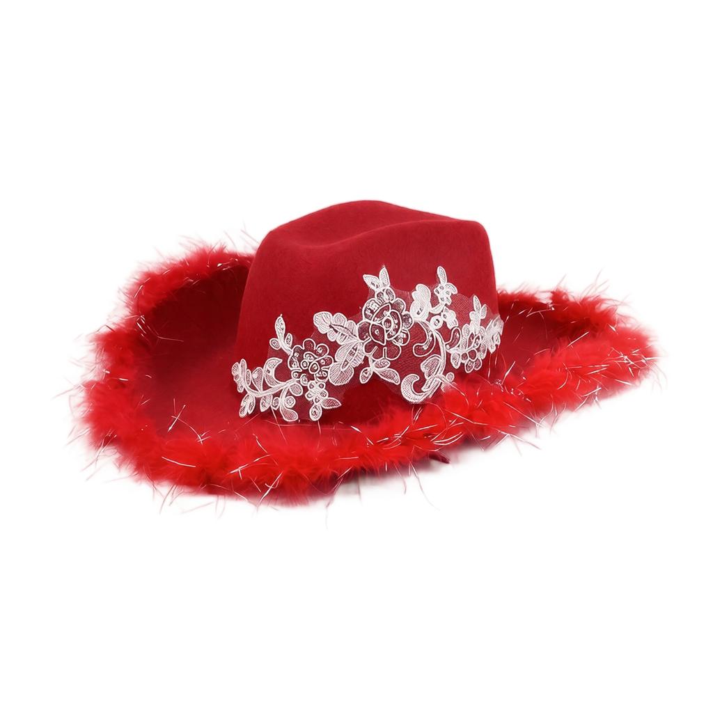 Adult Western Hat with Lace Trim and for Costume Party