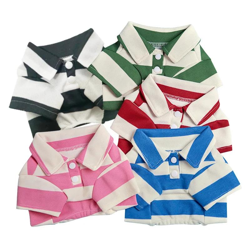 Pet Striped Collar Base Shirt, Dog Warm Top, Spring and Autumn Striped Two Legged Teddy Cat Pet Pajamas Puppy Clothes