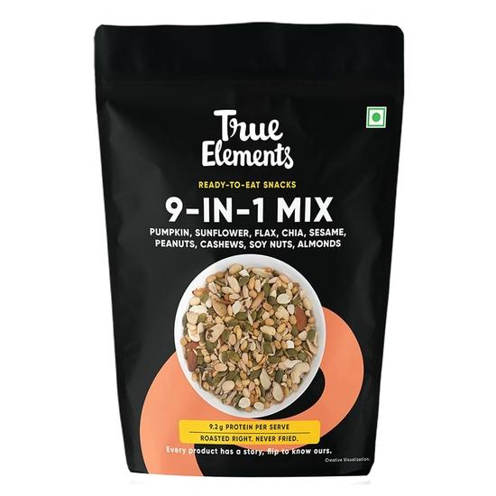 True Elements Seeds Mix for Eating - Смесь для перекуса 9 в 1 250 г | Смесь орехов и семян | Диетические закуски | Здоровый перекус | Пища, богатая белком