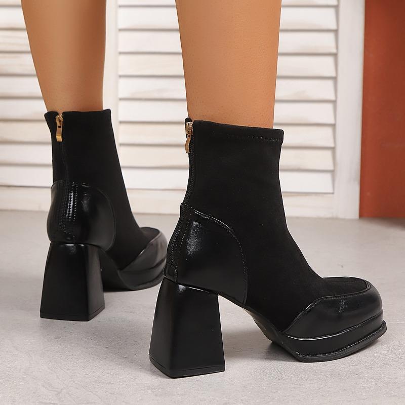 Modne botki do kostki dla kobiet Markowe damskie buty na obcasie Platforma Grube buty Jednolite Damskie buty Nowe Seksowne 8,5 cm Wysokie obcasy