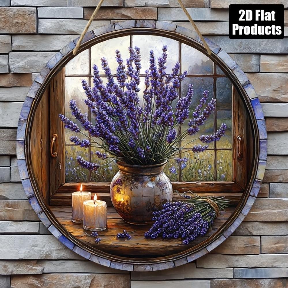 CIFBUY Round Lavender Aluminum Wall Art Waterproof Durable Home Decor For Bar Kitchen Cafe Living Room Office Space Sign