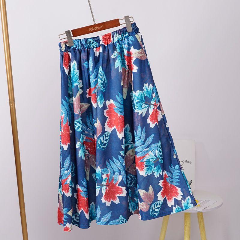 

Юбка с цветочным принтом и полудлинной юбкой для женщин, весна/лето, длинная, в стиле ретро, с высокой талией, эластичная, длинная юбка 3XL