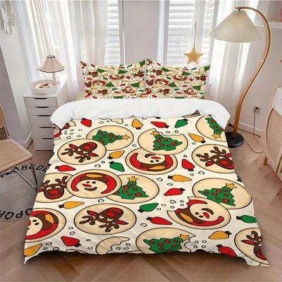 3pcs Christmas Cookies Bedding Set, Breathable and Soft, Suitable for All Seasons, Ideal for Home Use, Suitable for Bedroom Decor 21120