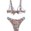 2024 Nové tištěné bandážové bikiny: Dámské evropské a americké dvoudílné plavky s ocelovou podporou a vysokým pasem