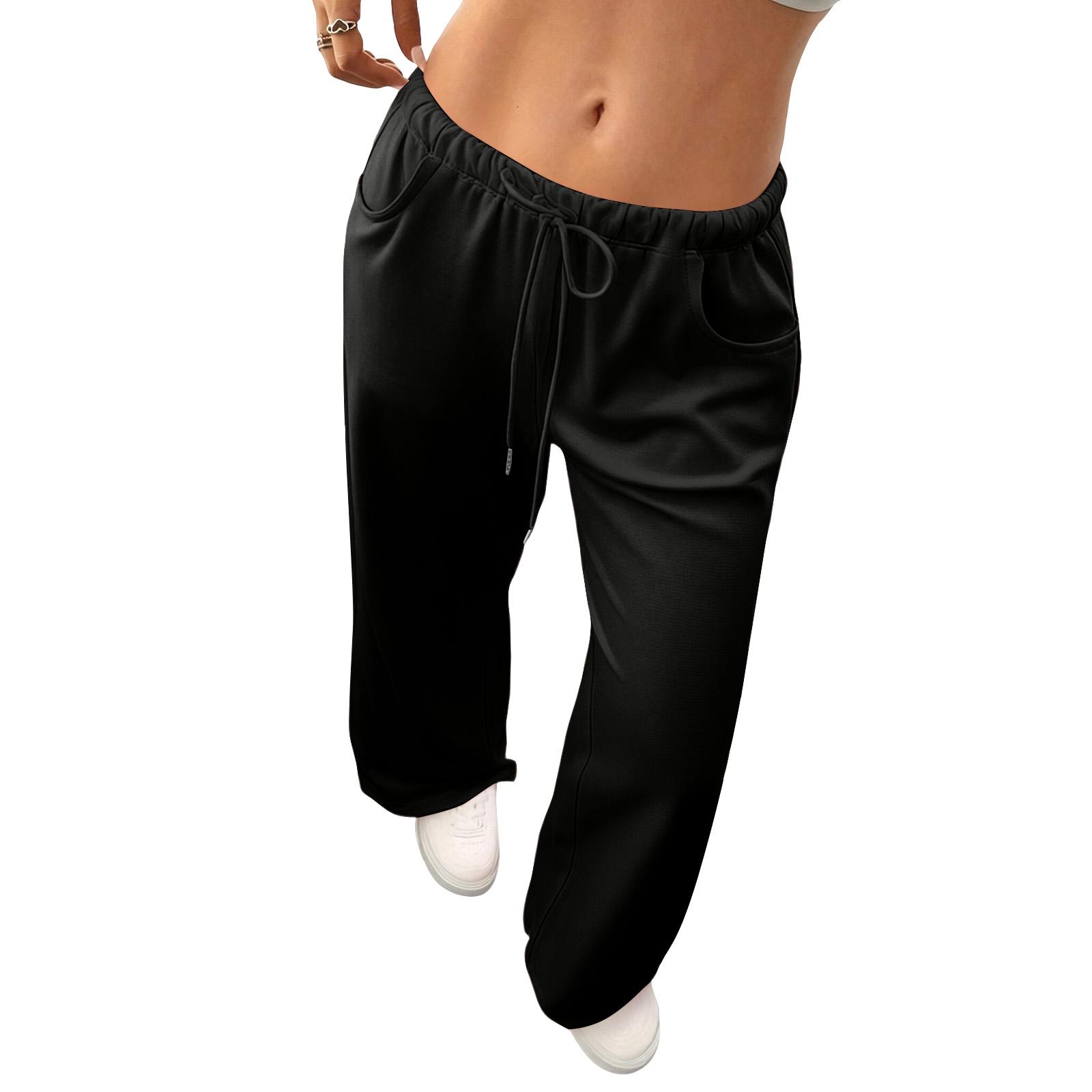 Women s Wide-leg Athletic Pants, Loose Straight-leg Casual Pants, Athletic Jogging Pants L чёрный