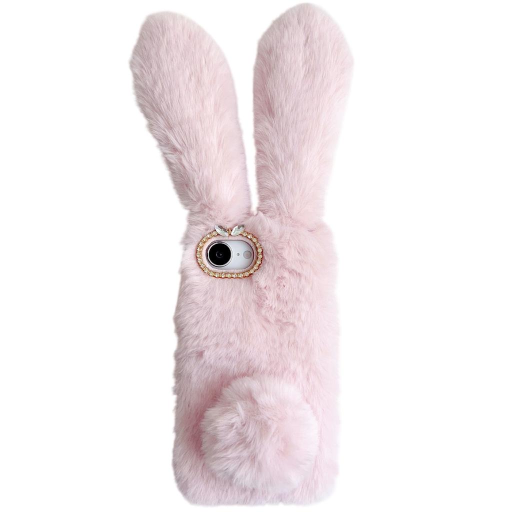 For iPhone 16e Case Plush Cute Bunny Winter Fluffy TPU Phone Cover