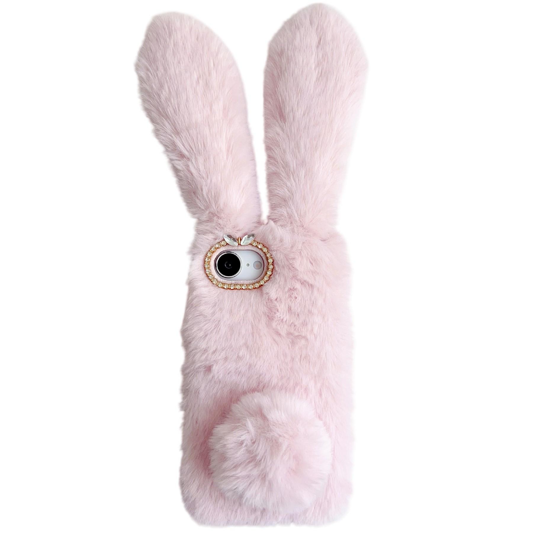 

Для iPhone 16e Чохол Плюшевий Милий Кролик Зимовий Пухнастий Чохол для Телефону з ТПУ Pink