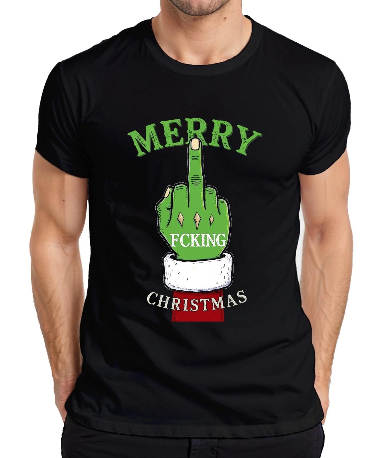 Merry Fcking Christmas Grinch Mittelfinger frech lustig böse Herren T-Shirt XXL