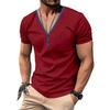 Summer Men's T-shirt, Casual V-neck Henry Shirt, Slim T-shirt, Short-sleeved Top for Men