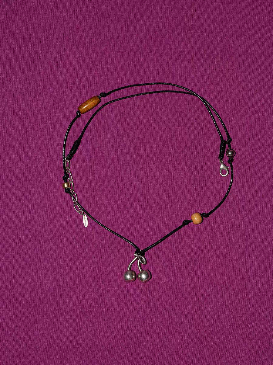 Cherry Pendant Wooden Beaded Sweater Chain: Handmade Multi-Layer Necklace for Women