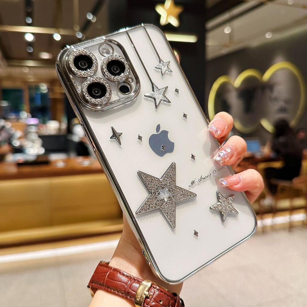 The Creative Three-dimensional Meteor Is Suitable for IPhone15promax Phone Case, Apple 14 Gradient Glitter 13 Flash Diamond Lens