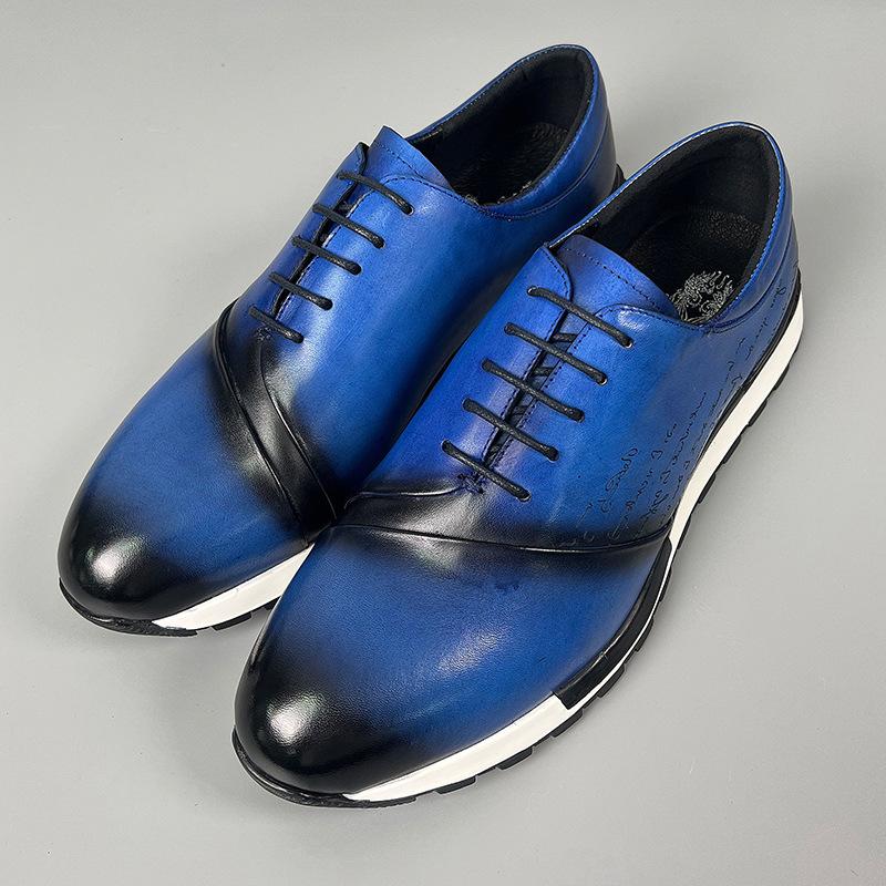 Pánské luxusní značkové designové tenisky z pravé kůže s laserovým gravírováním písmen, šněrovací brogue oxfordové ležérní městské módní boty pro muže
