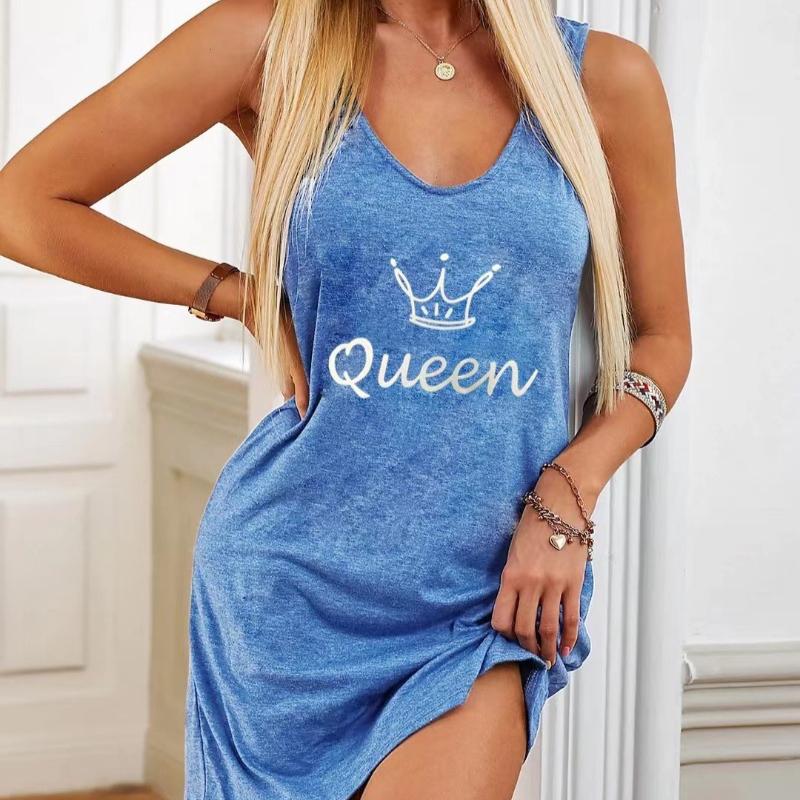 

Plus Size Letter Printed Vest Nightgown S синій