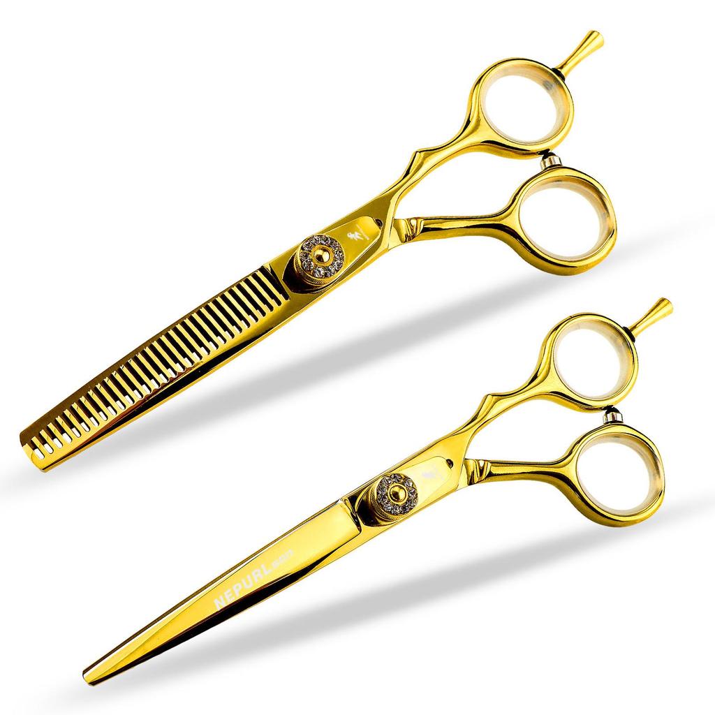 FM202 Gold Hairdressing & Barber Scissors Set with Thinning Shears