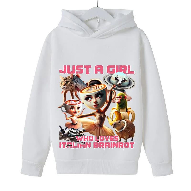 Kids Long Sleeve Hoodie Viral Italian Brainrot Meme Mixed Creature Graphic Pullover Sweatshirt Autumn Winter Casual Sport Daily Wear Tops