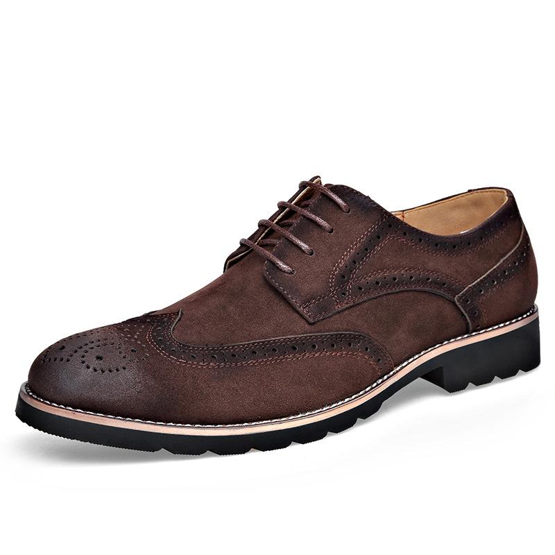 Fashion Men's Leather Shoes Size 38~46 Brogue Dress Shoes Man Wedding Leather Social Shoe Male Retro Suede Leather