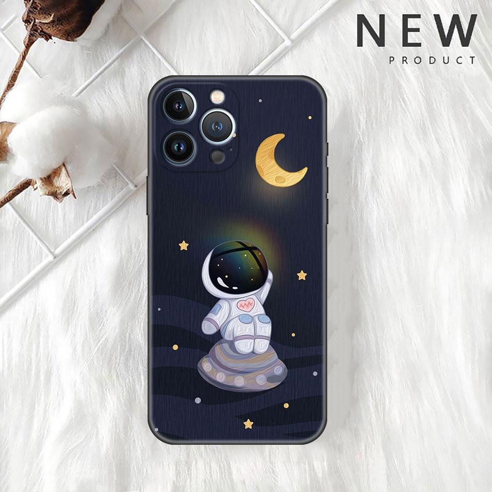 Astronaut Universe Funda Case For Apple iPhone 14 11 13 12 Pro 7 XR X XS Max 8 Plus 6 6S 14Pro Black Soft Phone Shell