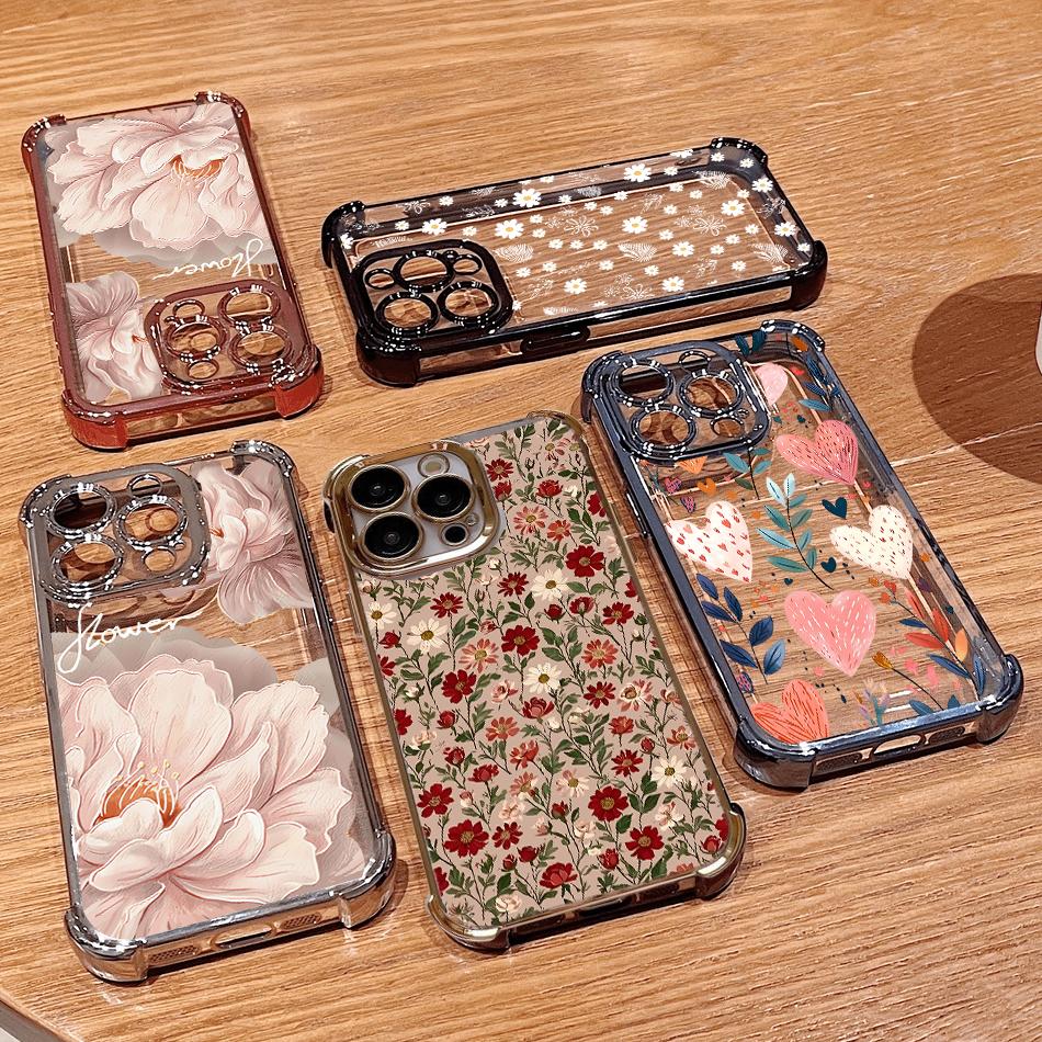 Phone Case For Samsung Galaxy S26 S25 FE Edge S24 Ultra Plus A57 A37 A36 A26 A55 A16 A15 A53 A52 A07 5G Flower Airbag TPU Shell