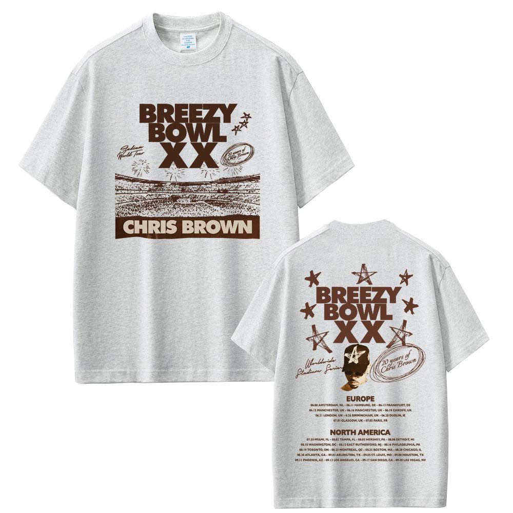 Rapper Chris Brown Breezy Bowl XX 2025 Tour T-shirt Men Women Casual Cotton Vintage T Shirts Summer Hip Hop Oversized T-shirts