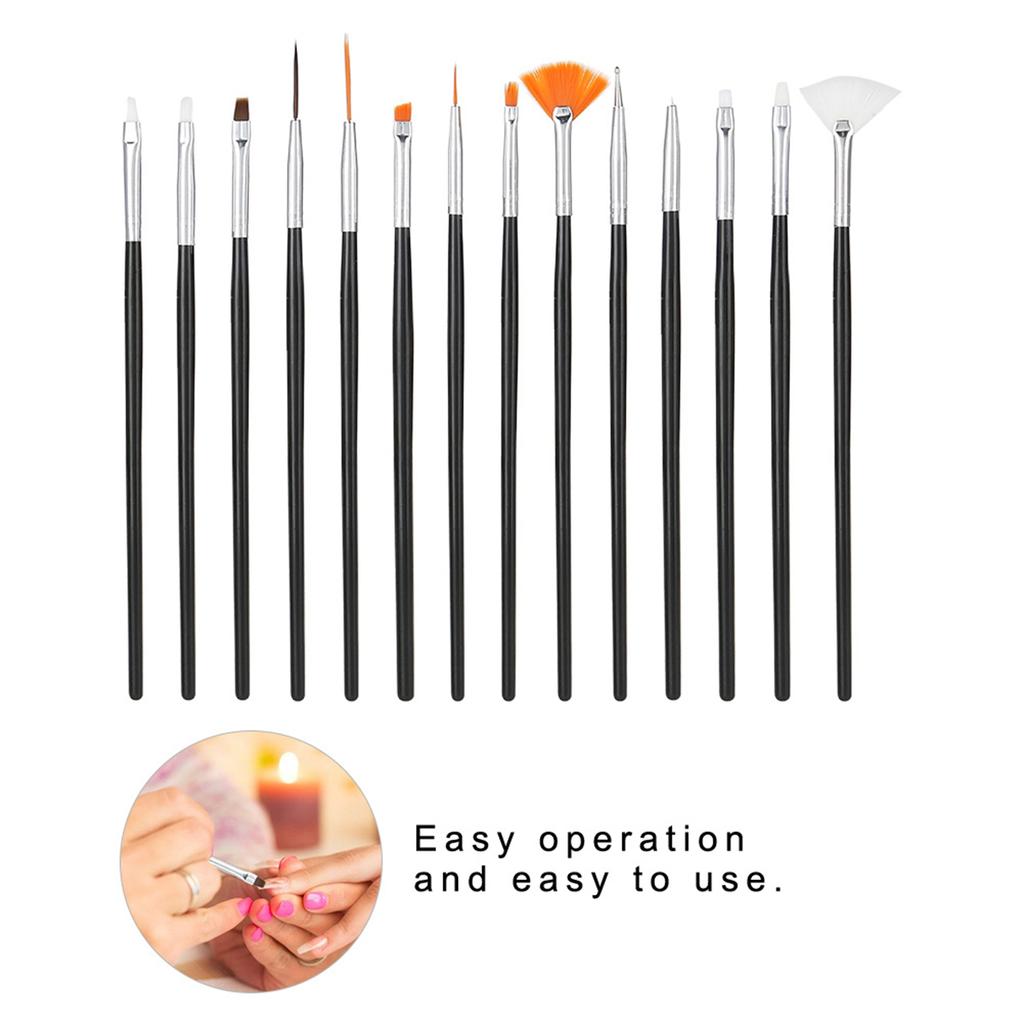 15pcs DIY Nail Art Manicure Pen Tool Kit Dotting Line Drawing Painting Brush Set