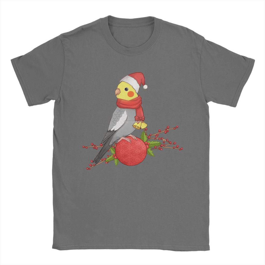 Christmas Cockatiel T-Shirt for Men  Humor Cotton Tees Crewneck Short Sleeve T Shirt Birthday Present Clothing