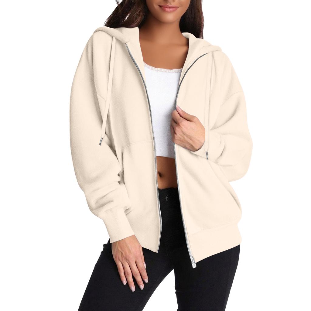 Women's Casual Zip Up Hoodie Sweatshirt with Pockets, Long Sleeve Lightweight Drawstring Hooded Jacket for Everyday Wear