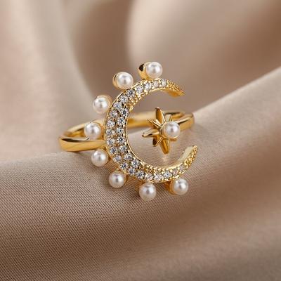 Moon Star Ringen Voor Vrouwen Roestvrij Staal Geometrie Ring Verstelbare Bruiloft Accessorize Sieraden Gift Bijoux Femme Anillos