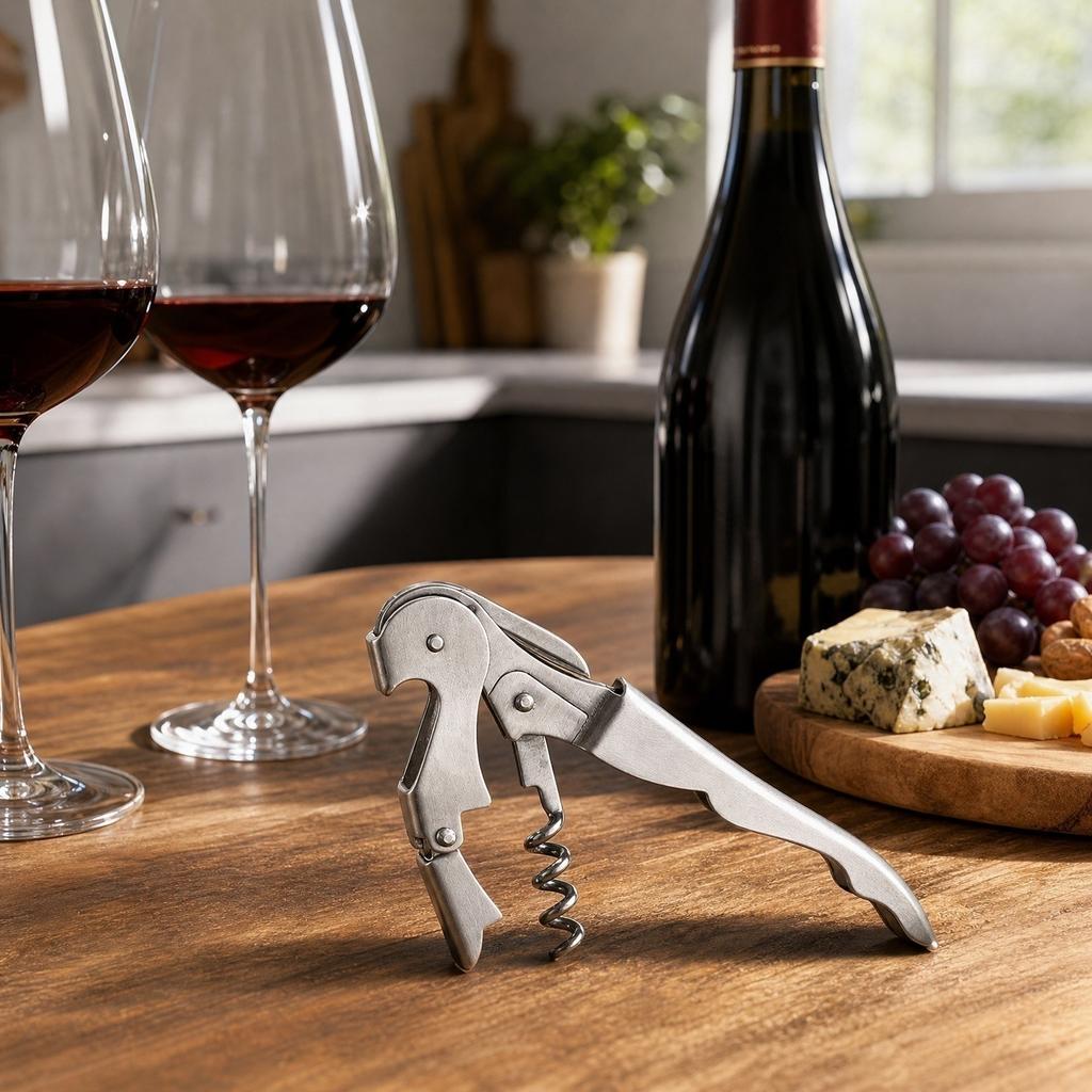 Stainless Waiter's Corkscrew Wine Opener for Red Wine and Champagne